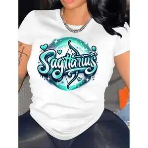1pc Women'S Sagittarius Constellation Printed Casual T-Shirt, Personalized And Fashionable Design, Suitable for Daily Wear, The Perfect Holiday Gift.