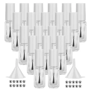 20PCS 5ML Small Empty Nail Polish Glass Bottles with Brush Cap & Funnel & Mixing Balls for Nail Art Sample (White)