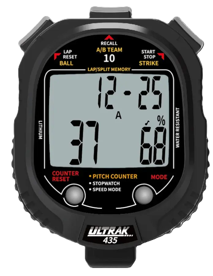 ULTRAK 435 Pitch Counter With Strike Percentage & Pitch Speed Monitor - 10 Memory Stopwatch