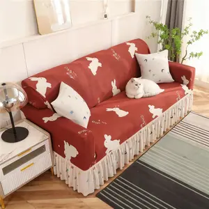 Sofa Cover with Ruffle Trim, 1 Count Non-slip Sofa Slipcover, Couch Sofa Protector for Home Living Room Bedroom Hotel Dormitory Decor