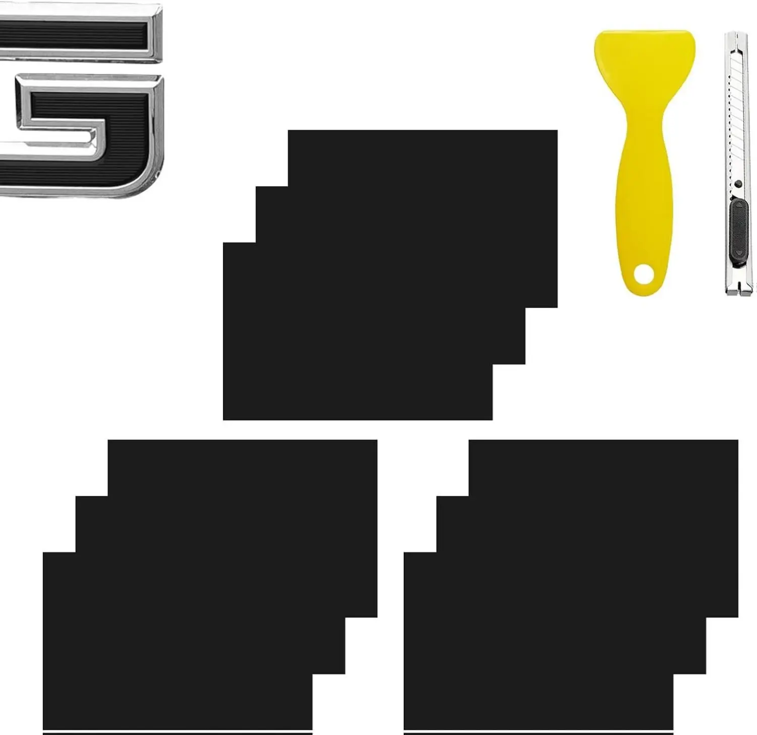 B BRAZIFY GMC Bowtie Emblem Vinyl Wrap Kit - 9PCS Pure Black Automotive Accessories, Car Door Trim Sticker, Squeegee & Cutter Included, DIY Car Exterior Decor Kit, Vinyl Sticker Paper