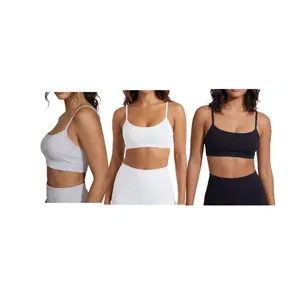 Sofra Women's Cotton Adjustable Straps Padded Sports Yoga Bra