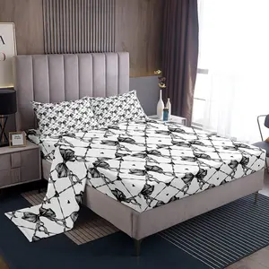 Feelyou Microfiber Bow Sheet Set - Soft Bedding Linens with Deep Pocket Fitted Sheet, Cute Bowknot Kawaii Black Bedroom Essentials for Teens, Microfiber Bed Sheets, Soft Bedding Sheet