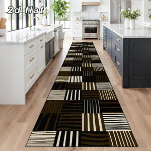 Industrial Style Geometric Stripe Kitchen Rug, Soft Comfortable Living Room Sofa Mat, Easy Clean Precision Sealed Edges, Suitable for Hallway Balcony Bathroom Laundry Room Decor