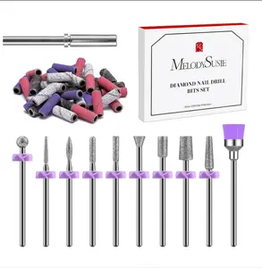 MelodySusie Nail Drill Bits, 10Pcs Diamond Sanding Bit Set with 40pcs Small Sanding Bands (#120#180#240 Grits) with 3.1mm Mandrel Bit, Nail Gel Polish Remover Tool for Acrylic Nails Manicure Nail Prep