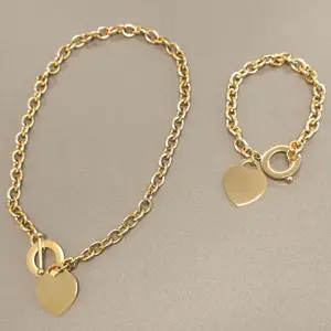 Timeless Classic Opulent Lustrous Toggle Clasp Heart Lock Necklace Bracelet Set Perfect for Lover Mother Friend