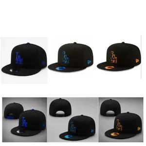 New Era Los Angeles Dodgers 59Fifty fitted hat Embroidered Snapback Hat Flat Brim Baseball Cap, Adjustable Streetwear Hip Hop Sports Cap for Men Women Casual