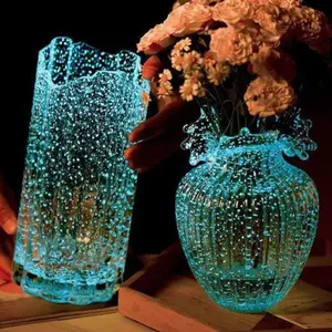 Glow-in-the-Dark Glass Vase, Transparent Crystal Clear Decorative Flower Vase, Large Capacity INS Style European Design Handbag-Shaped Glass Flower Basket, Creative Luminous Home Decor Centerpiece for Living Room, Table Decor, Bedroom, Wedding, Party