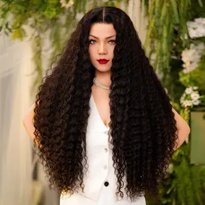 [Luxury Queen Series] FF WIG Deep Wave Raw Human Hair Glueless Wig 26 30 Inches 9*6 Pre-Cut HD Lace 250% Density Natural Black Wear Go Wig with Special Drawstring