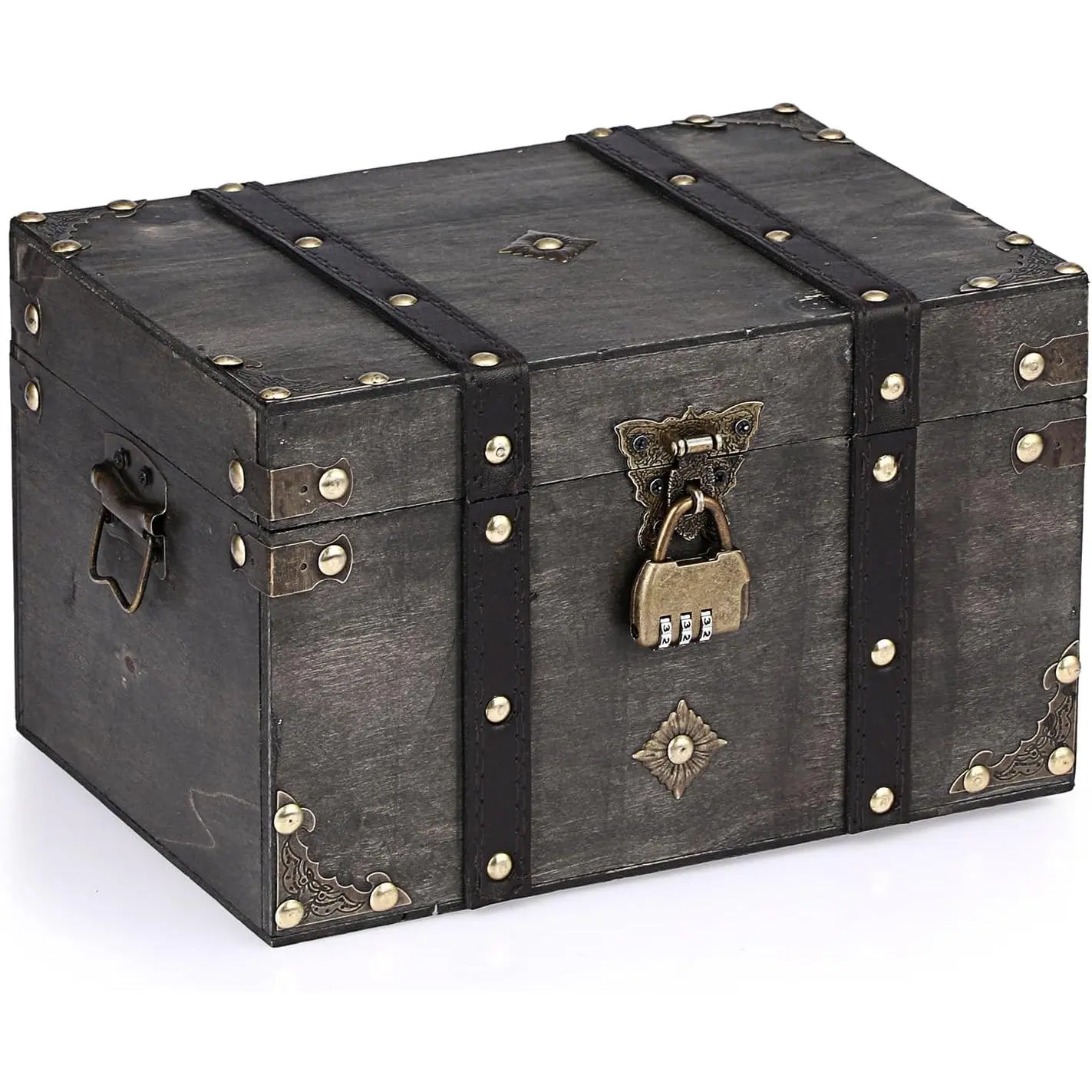 Wooden Treasure Chest with Lock,  Pirate Chest Keepsakes Box for  Gifts,  Treasure Storage Decorative Box for   Collectibles, Large