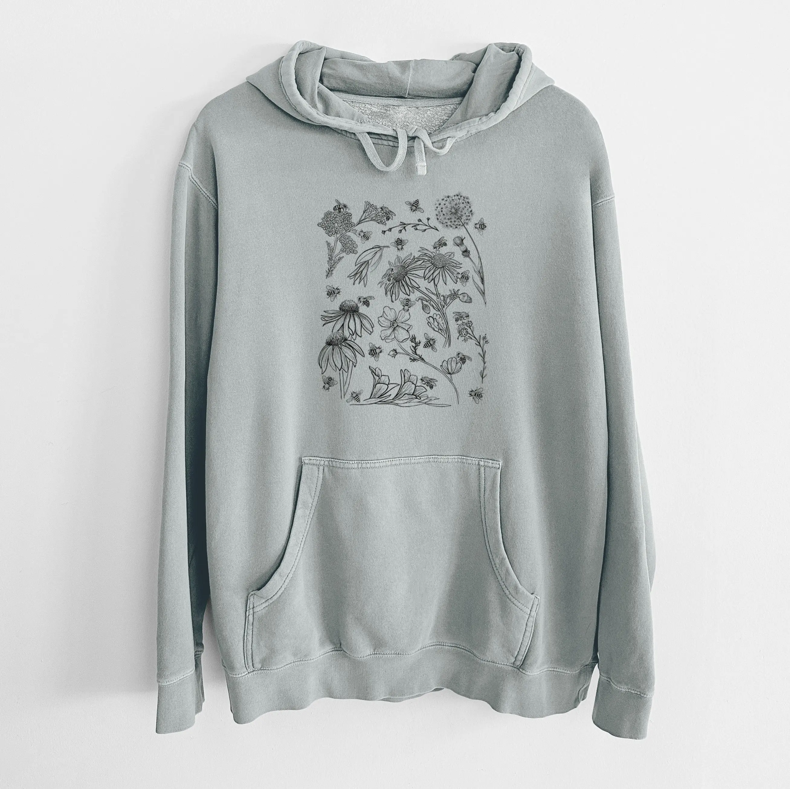 Bees & Blooms - Honeybees with Wildflowers - Unisex Pigment Dyed Hoodie