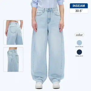 Women High Waist Baggy Barrel Leg Jeans Womenswear Bottom Casual Denim Pants Spring Outfit Basic Streetwear Light Blue Style Cotton Maxi Minimalist #TikTokShopHolidayHaul