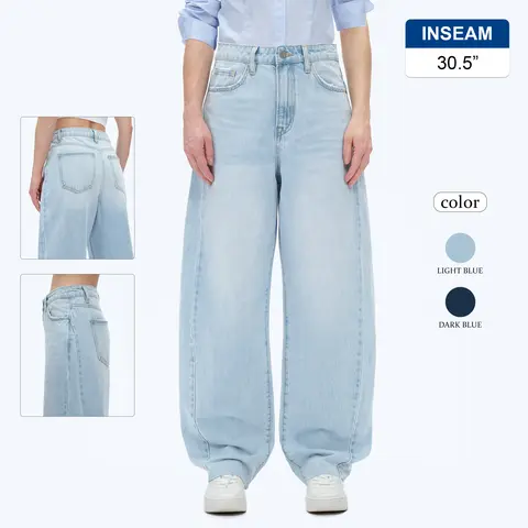 Women High Waist Baggy Barrel Leg Jeans Womenswear Bottom Casual Denim Pants Spring Outfit Basic Streetwear Light Blue Style Cotton Maxi Minimalist #TikTokShopHolidayHaul
