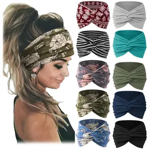10 PCS Women Headbands African Wide Hair Wrap Extra Turban Head Bands for Lady Large Sport Workout Stretch Non-slip Big Hair accessories Bands