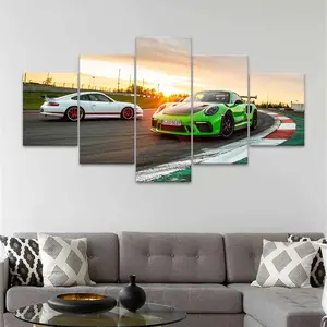 Car Racing Pattern Canvas Unframed Painting, 5 Counts/set Art Poster, Wall Art Decor for Home Living Room Bedroom Office, Ornaments, Modern Cool Design