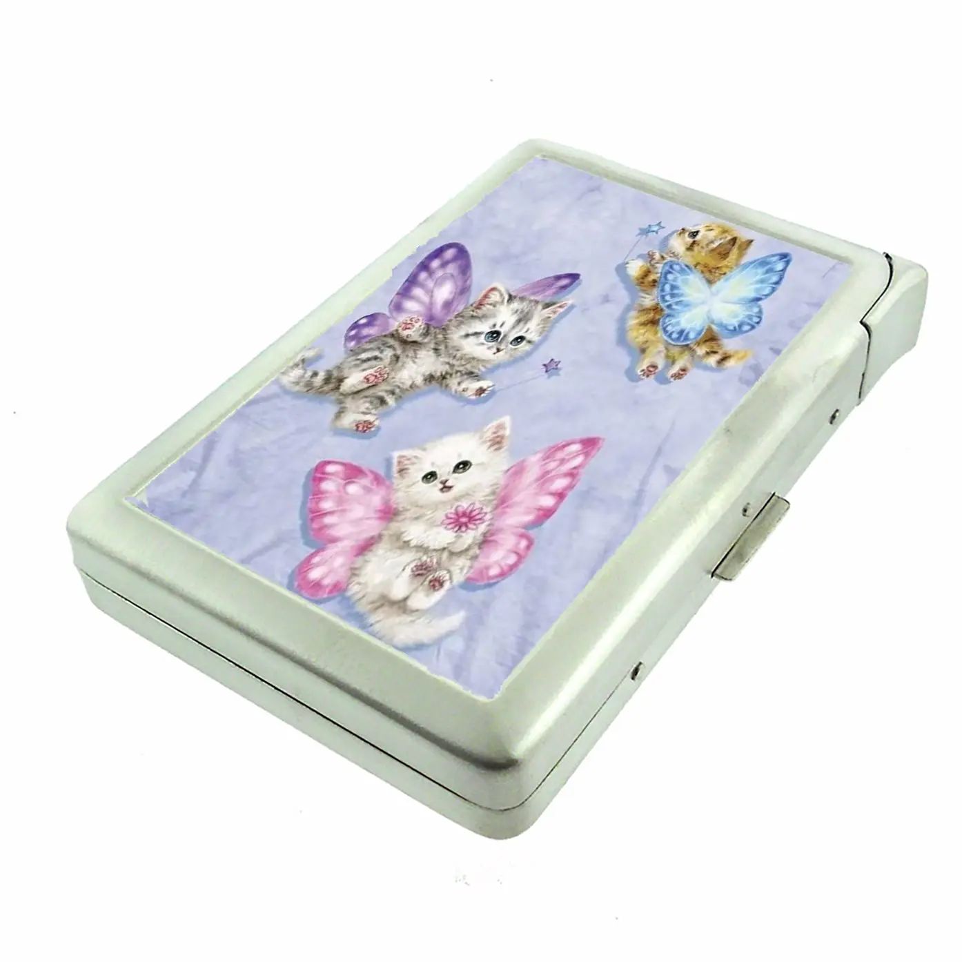Girly Whimsy 3 Fairy Kittens Metal Case w/Built in Lighter
