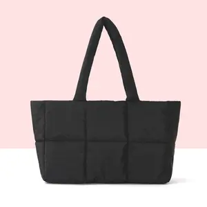 Large Capacity Water-Repellent Tote Bag, Tote Bag for Women, Lightweight Puffy Handbag with Compartments, Quilted Shoulder Bag for Work,