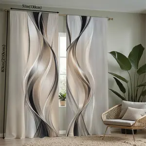 Modern Geometric Print Curtains Set, Half-Transparent Polyester Fabric Drapes for Bedroom Living Room Office Kitchen Cafe Vacation House Decor, Home Decoration Curtain
