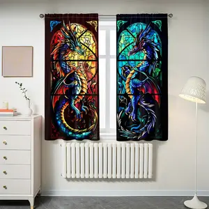 Polyester Dragon Pattern Drapes Set, High-Definition Digital Print, Half-Opaque Curtains for Bedroom Living Room Office Home Decor Window Curtain
