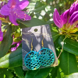 Artisan Bee Dangles Holographic & Blue-Green Shift Earrings with Intricate Design and Vibrant Colors