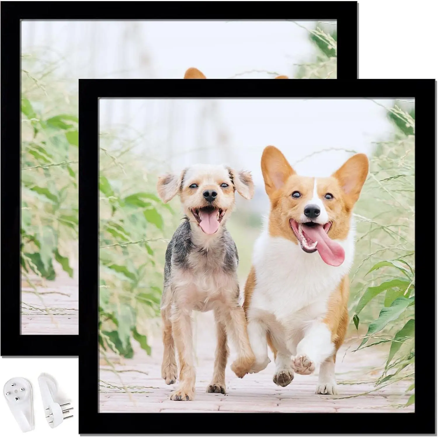 14x14 In Square Shape Picture Frame 2-Piece Set, High Transparent Glass Frames for Wall Gallery Desktop, Dual Orientation Display Support for Canvas Collage Photo Poster Certificate, Two Piece Set, Gallery Setup