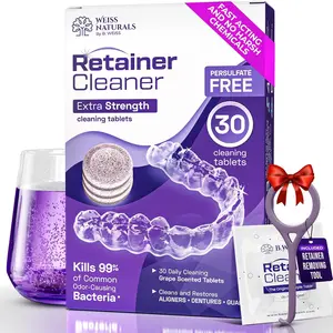 Retainer Cleaner Tablets Invisalign cleaner -Remove Bad Odors Discoloration Stains & Plaque, Mouth Guard Cleaner, denture cleaning tablets for Ultrasonic Cleaners, Fresh Grape Scent