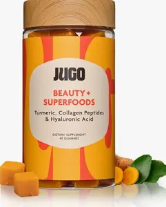 JUGO Beauty + SUPERFOODS Hair, Skin and Nails Collagen Gummies, Hyaluronic Acid and Turmeric Supplement, Cruelty-Free, Gelatin-Free and Gluten-Free Gummy Vitamins, Non-GMO, Made in USA, 40 Count