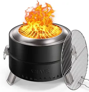 Smokeless Firepit, 19/21 Inch Fire Pit for Camping with Patented Technology, Portable Fire Pit for Outside with Steel Grill Rack, Fire Poker, and Bag, Easy Setup and Storage, Wood Burning (Black)#TikTokShopBlackFriday