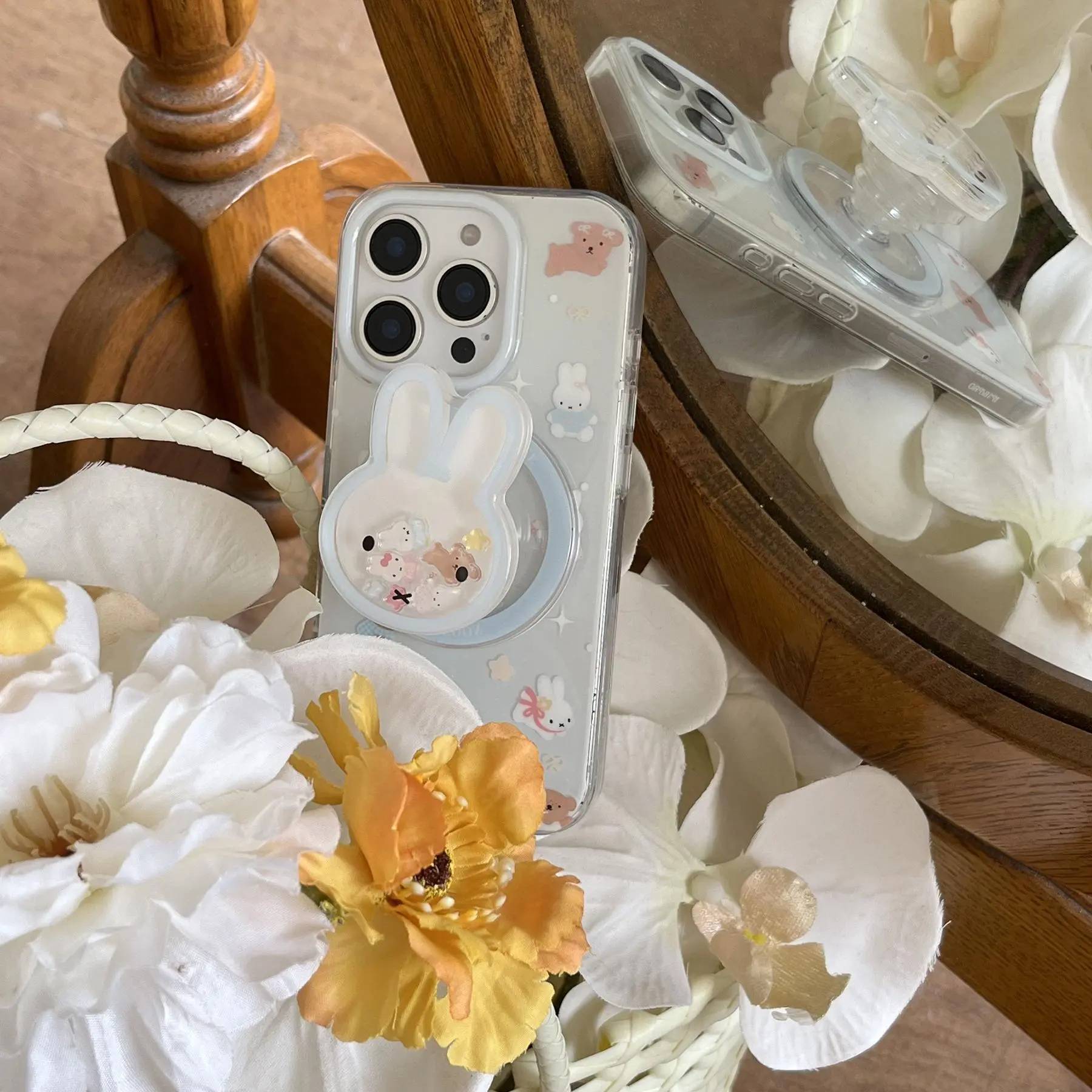 Magnetic Background Bunny Star Phone Case Protector, Compatible with iPhone 16 Pro Max, Fashionable Women's Simple Design Protective Cover Shockproof Protection Accessories Casing, Smartphone Casing, Phone Shell