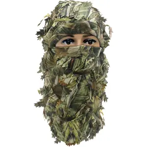 Ghillie Camouflage Leafy Hat, Camo 3D Leaf Face Mask Full Coverage Breathable Hunting Mask Headwear Camo Turkey Hunting Accessories