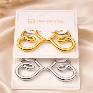 Stainless Steel Heart Hoop Earrings
