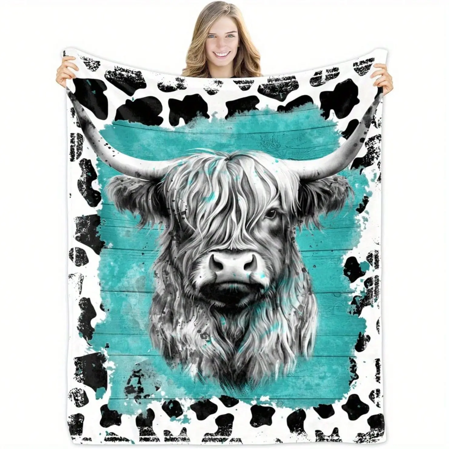 Comfortable plateau cow blanket - Soft flannel blanket, retro digital print and cowhide pattern, machine washable sofa bed blanket, anniversary birthday gift, for cow lovers, modern home decoration, long-lasting comfort