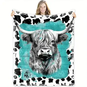 Comfortable plateau cow blanket - Soft flannel blanket, retro digital print and cowhide pattern, machine washable sofa bed blanket, anniversary birthday gift, for cow lovers, modern home decoration, long-lasting comfort