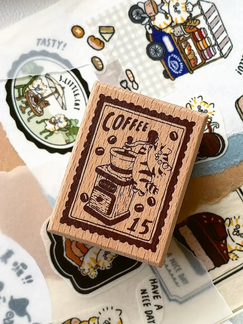 Meow Cat Coffee Rubber Stamp – Kawaii Japanese Cat Stamp for Journaling
