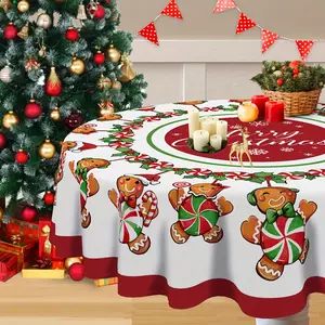 New 1Pc Christmas Polyester Tablecloth-Lively Gingerbread Male Candy Pattern-Holiday Decorations for Families and Events-Durable Fabric, Add a Festive Atmosphere Immediately-Perfect Christmas Gift 2024 Convenient Daily Use