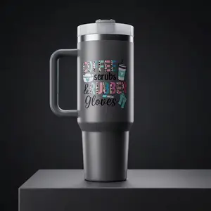 Coffee Scrubs & Rubber Gloves Travel Mug - 40 oz Stainless Steel Tumbler with Handle for Nurses and Healthcare Professionals