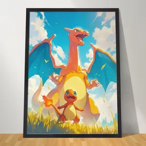 Charizard & Charmander Poster, Japanese Style Legendary Anime Art, Unframed Wall Art, Home Decor, Bedroom Display