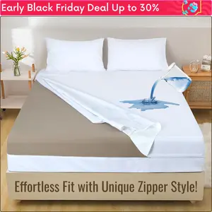 Zippered Mattress Encasement Queen Size - Waterproof Mattress Encasement Queen- Full Bedbug Twin XL Cal King Noiseless Bed Cover pad Deep Pocket 12"