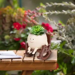 Smiley Face Planter Pot, Cute Resin Flower Head Planters, Indoor Outdoor, Unique Succulent Pots, Gift Idea for Mother, Drainage Hole