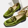 Women's Fashion Fall New Velvet Square Toe Loafers, Thick Sole Chain Decoration, Comfortable Slip-On Shoes, Retro Style Footwear