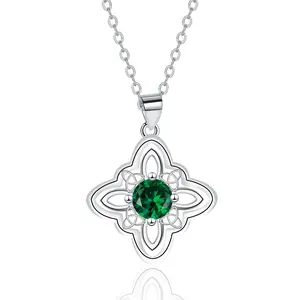 925 Sterling Silver Celtic Knot Necklace for Women, Green Cubic Zirconia Irish Commemorative Faith Pendant, Symbol of Blessing, Protection & Connection, Gift for Birthday Anniversary Christmas Elegant Daily Wear