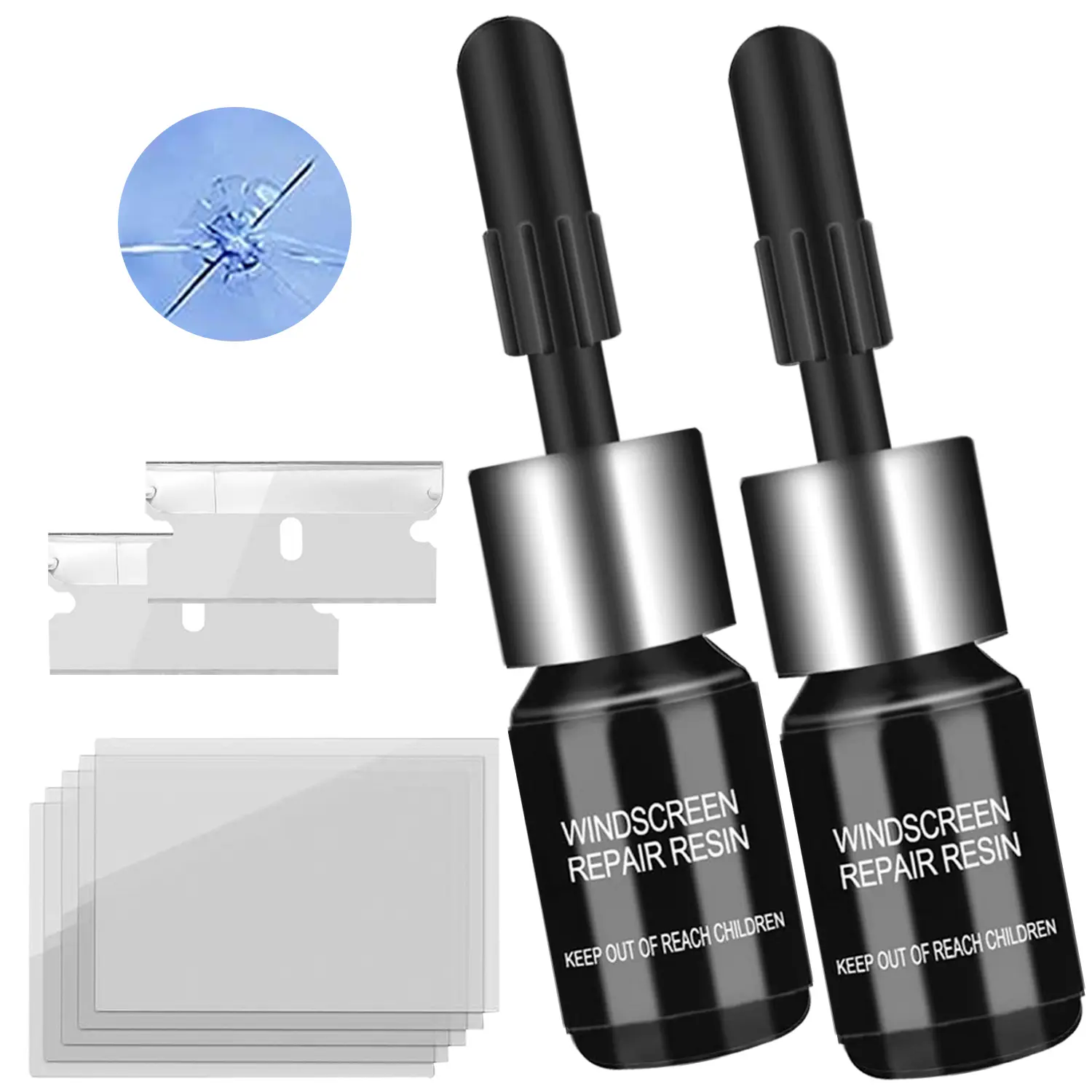 Windshield Repair Kit for Chips and Cracks – Windshield Chip Repair Kit & Windshield Crack Repair Kit – 2 Bottles Glass Repair Liquid for Cracks – DIY Long-Lasting with Invisible Repairs
