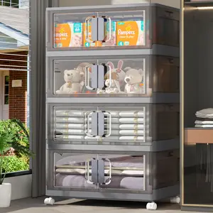 【Clearance】KHNR 600 Qt Stackable Storage Bins with 5 Lid, 5Pack Closet Organizers&Storage Drawer, Folding Storage Boxes, Plastic Storage Cabinet for Clothes Organization, White/BlackLaundry Room,Dorm,Office,Kitchen