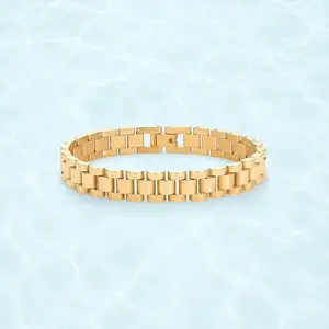 PAVOI Waterproof Watch Strap Chain Bracelet for Women - 14K Gold Plated Two Toned Chunky Link Bracelet - Stainless Steel Mixed Metals Statement Gold Jewelry