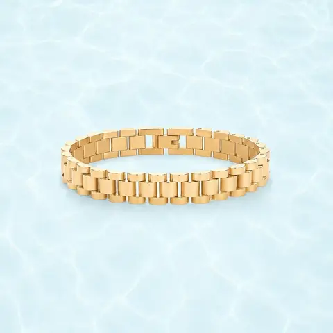 PAVOI Waterproof Watch Strap Chain Bracelet for Women - 14K Gold Plated Two Toned Chunky Link Bracelet - Stainless Steel Mixed Metals Statement Gold Jewelry