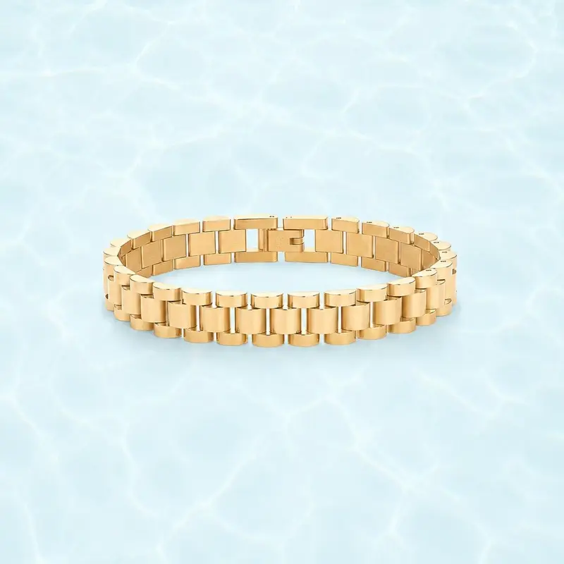 PAVOI Waterproof Watch Strap Chain Bracelet for Women - 14K Gold Plated Two Toned Chunky Link Bracelet - Stainless Steel Mixed Metals Statement Gold Jewelry