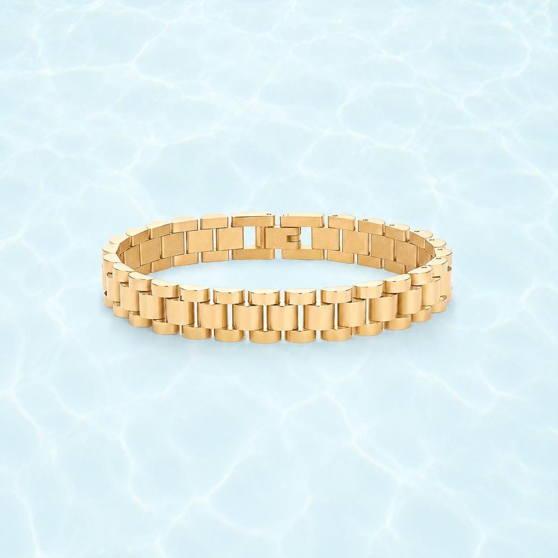 PAVOI Waterproof Watch Strap Chain Bracelet for Women - 14K Gold Plated Two Toned Chunky Link Bracelet - Stainless Steel Mixed Metals Statement Gold Jewelry