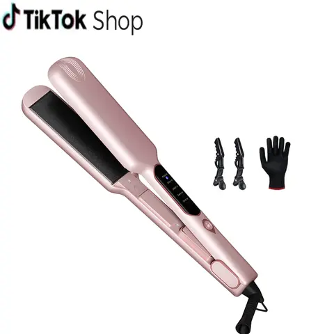Thirtek 2-Inch Wide Anti-Frizz Nano Ceramic Flat Iron for Holiday Gifting and Parties- Device Charging Hair Straightener for Thick/Curly Hair, 15s Quick Heat and Adjustable Temp,  Includes Clips and Gloves