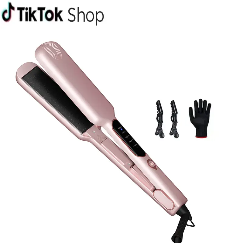 Thirtek 2-Inch Wide Anti-Frizz Nano Ceramic Flat Iron for Holiday Gifting and Parties- Device Charging Hair Straightener for Thick/Curly Hair, 15s Quick Heat and Adjustable Temp,  Includes Clips and Gloves