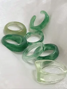 Jade Green Resin Ring Set, Boho Style Retro Ring, Stackable Ring, Fashion Accessories for Women & Men, Trendy All-match & Exquisite Jewelry for Birthday Gift